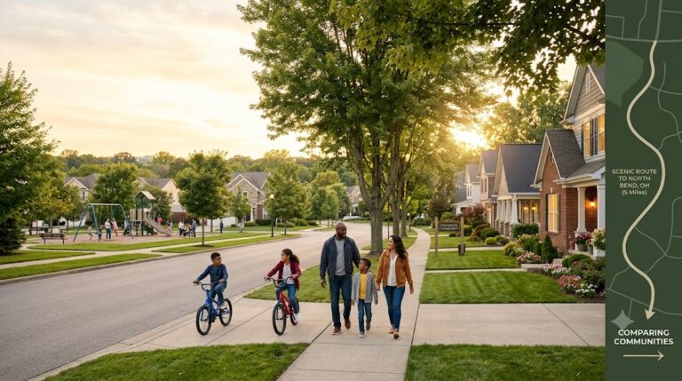 Family comparing suburban communities