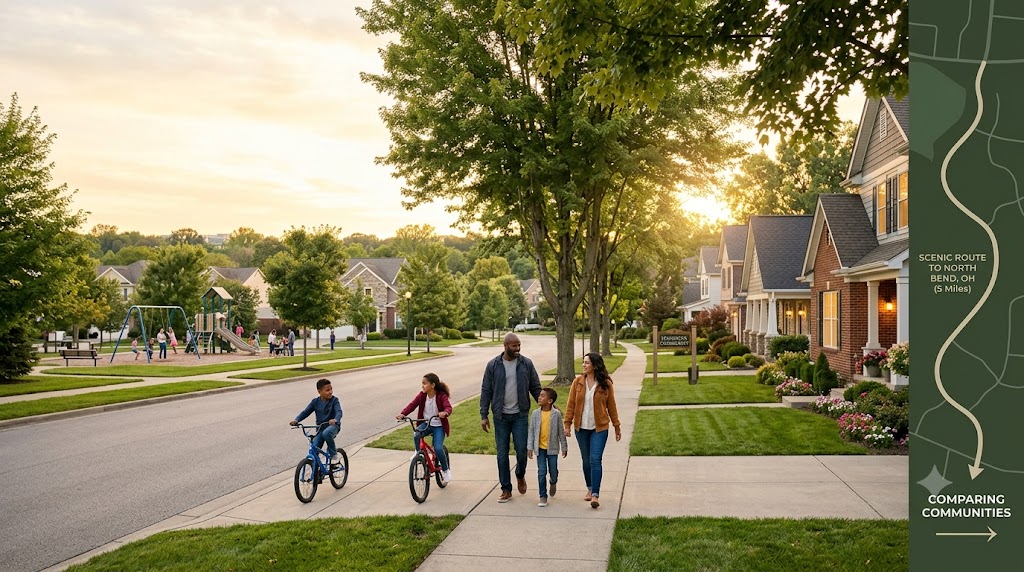 Family comparing suburban communities